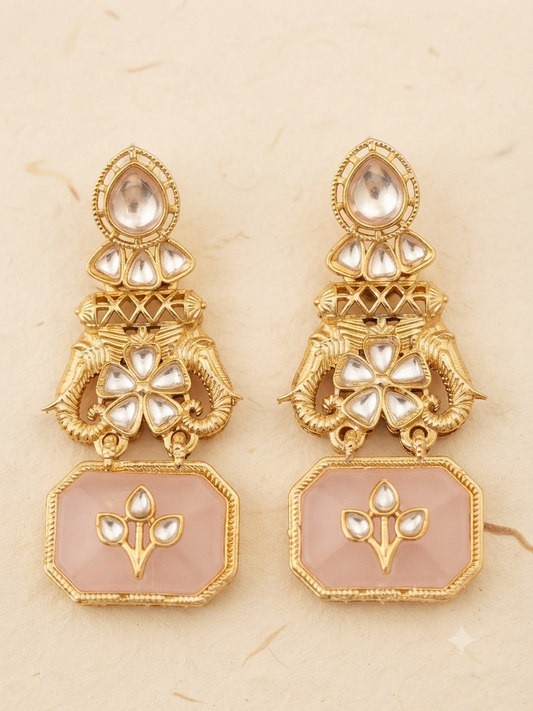 Quartz Elephant Heritage Drop Earrings (Blush Pink)