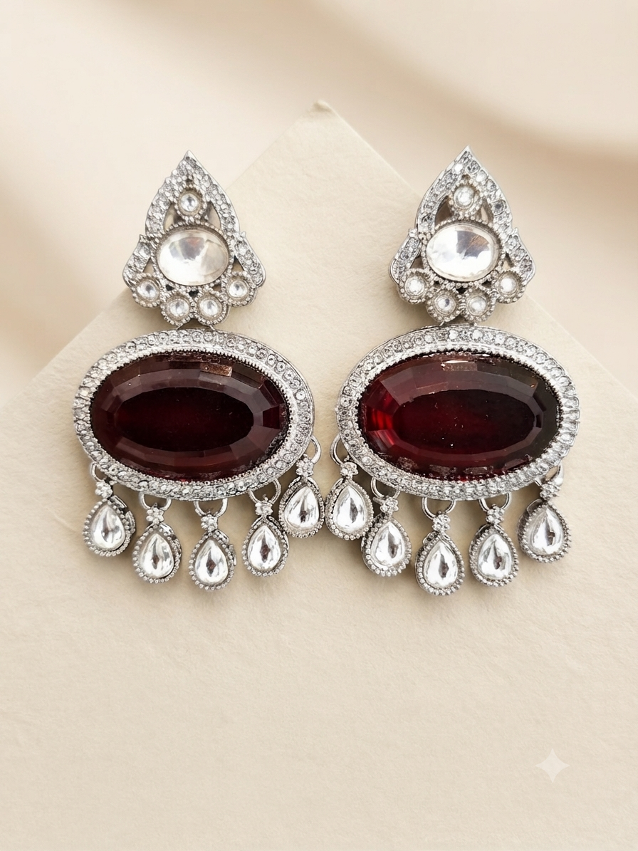 Crystal Oval Chandelier Earrings (Ruby)