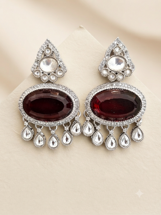 Crystal Oval Chandelier Earrings (Ruby)