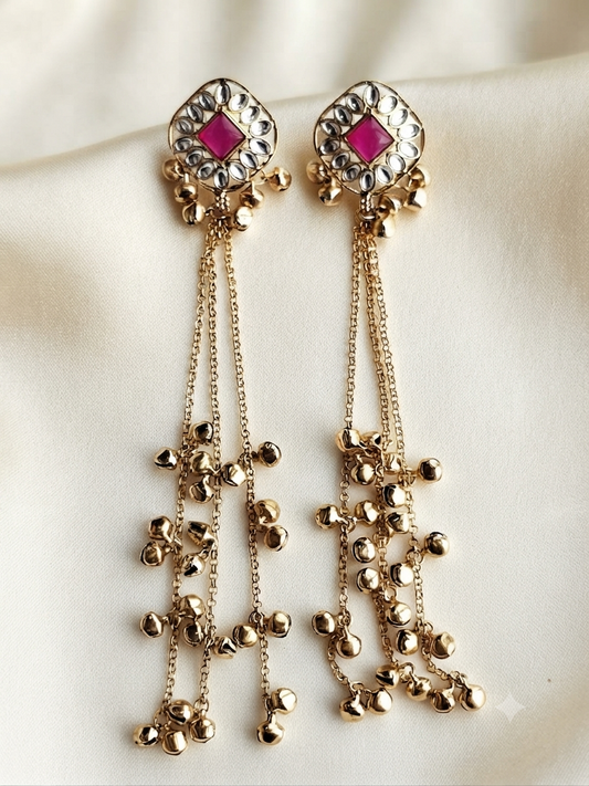 Kashmiri Rani Earrings (Dark Pink)
