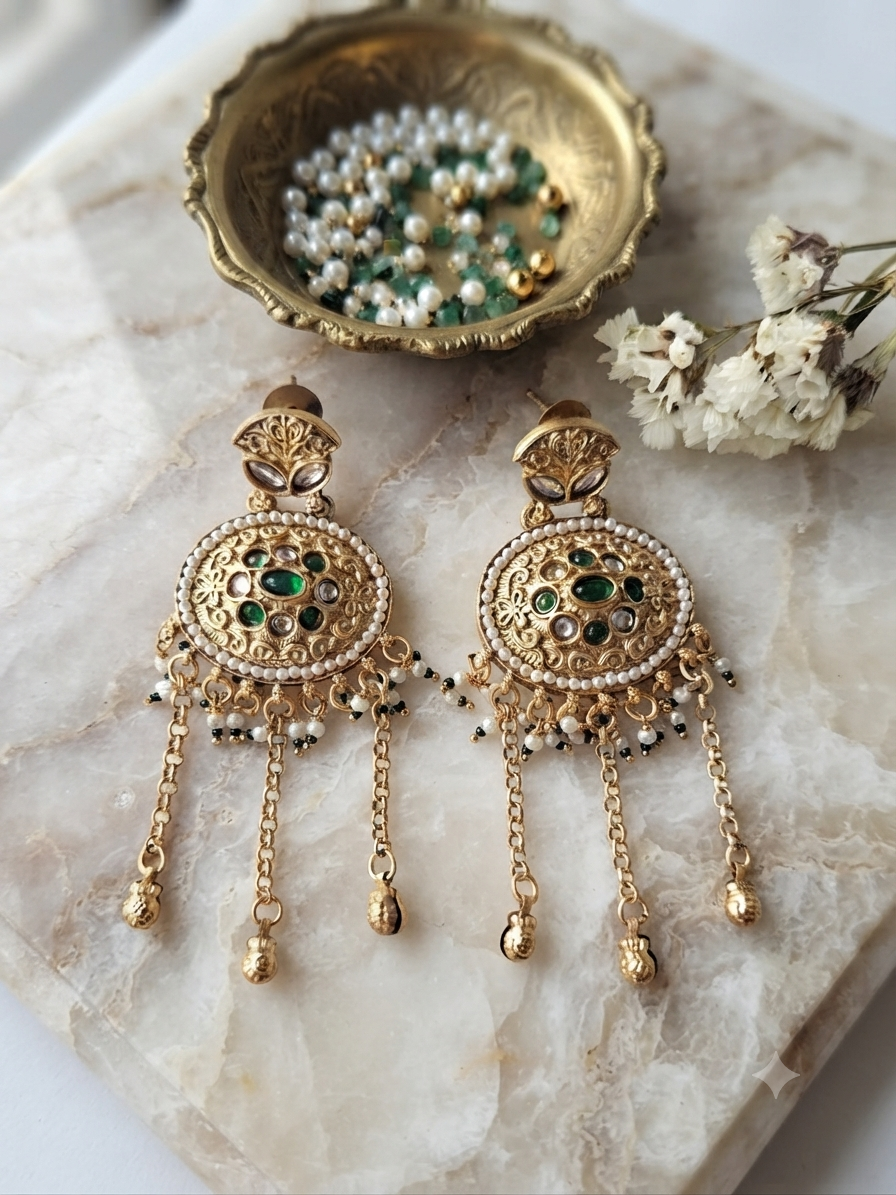 Green & White Filigree Heritage Medallion Earrings