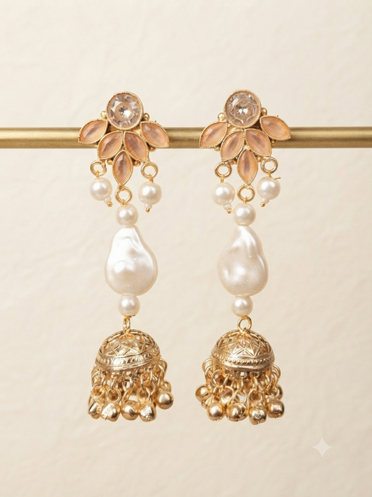 Petal Baroque Jhumka Earrings (Peach)