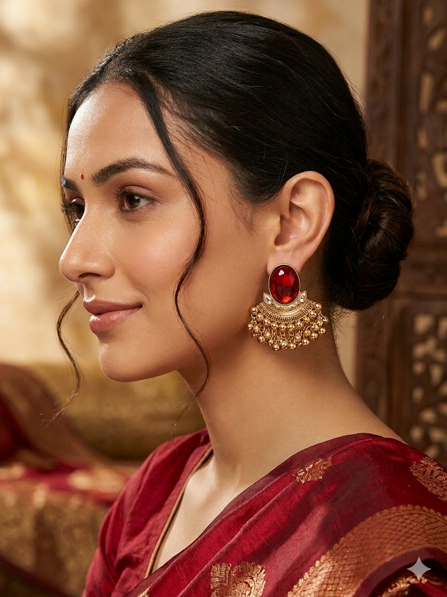 Emerald Oval Chandbali Earrings