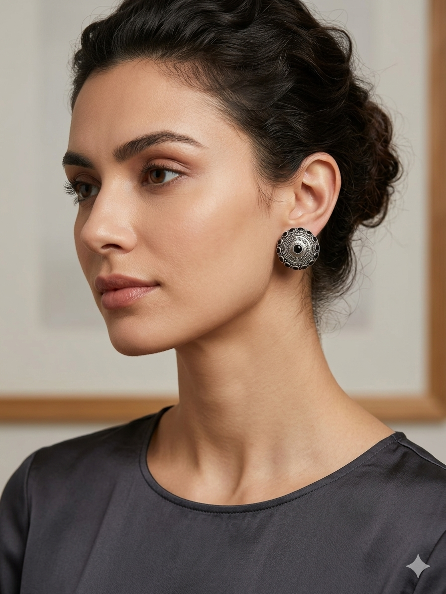 Magenta Halo Silver-Oxidized Studs