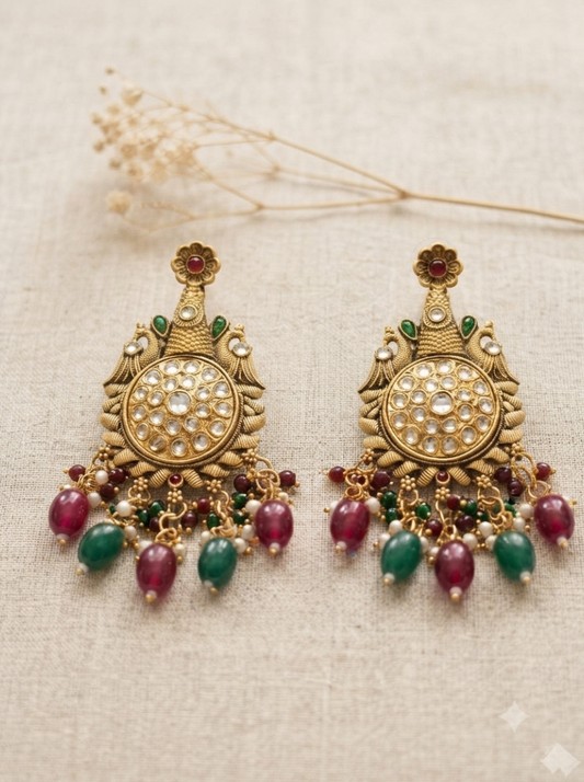 Vintage Maharani Earrings (Ruby Red, Emerald Green)