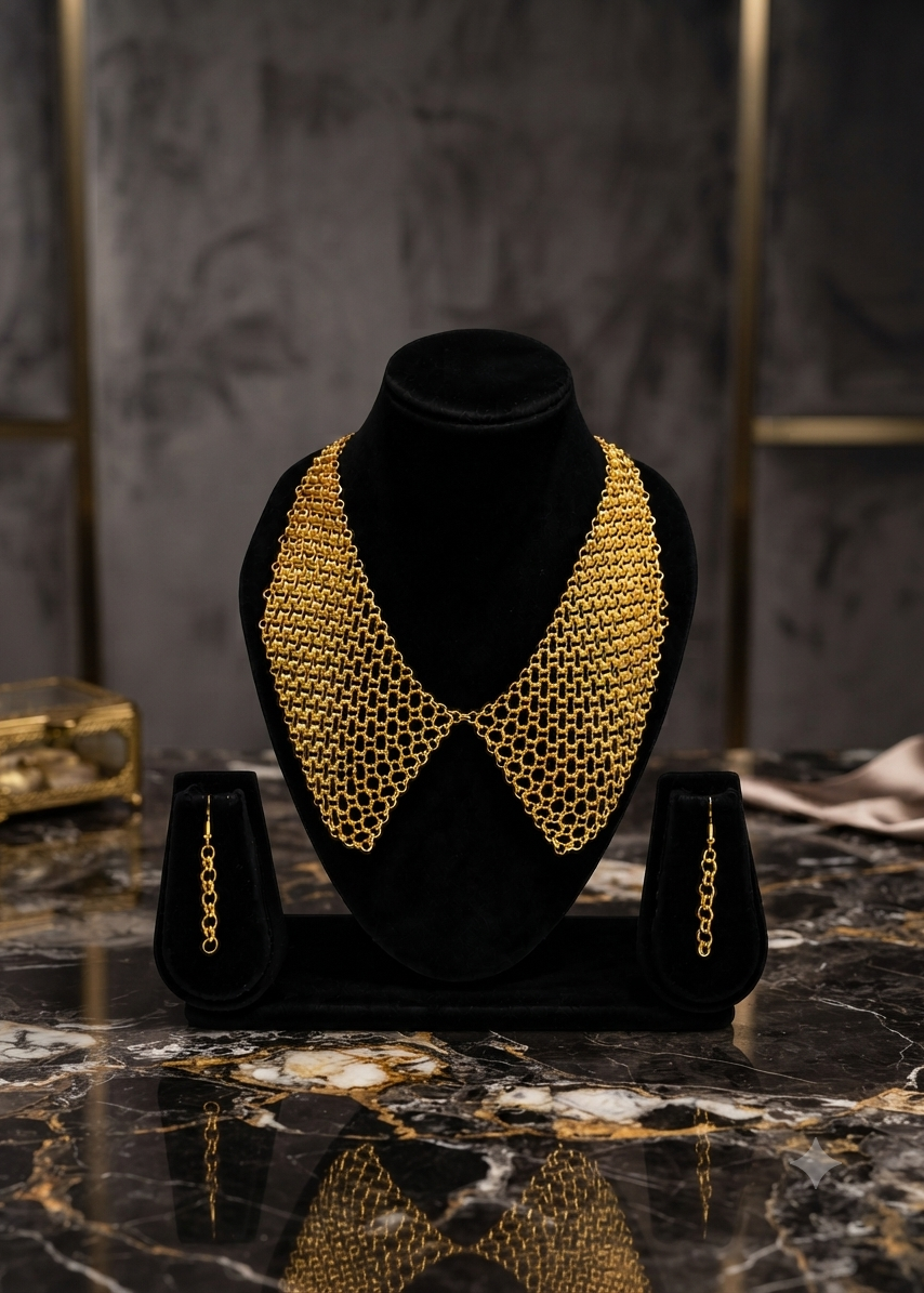 Elara Gold Mesh Earrings & Necklace