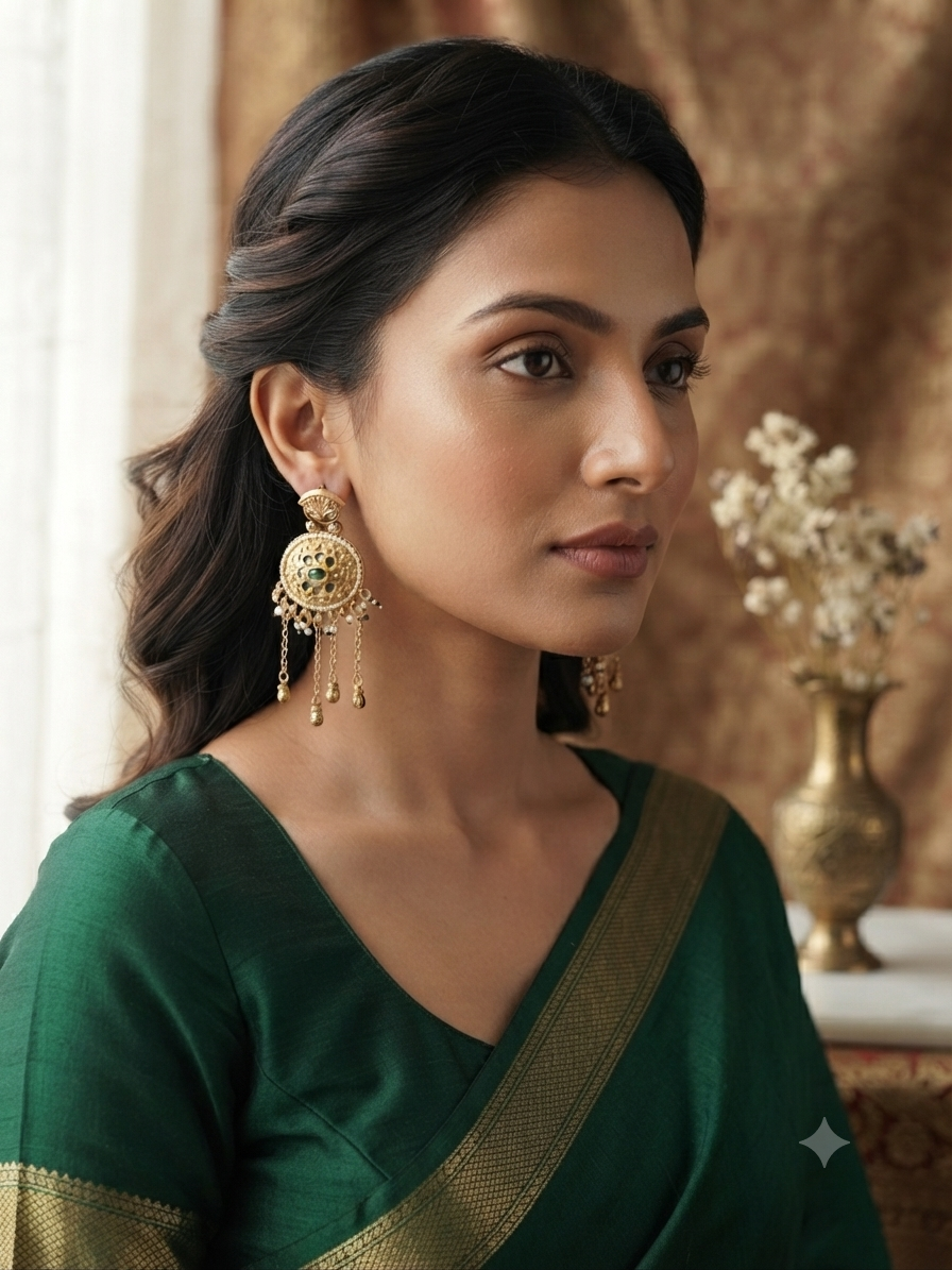 Green & White Filigree Heritage Medallion Earrings