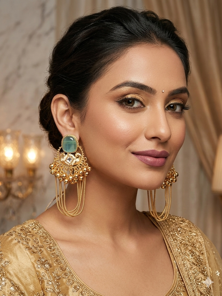 Seafoam Peacock Ghungroo Cascade Earrings