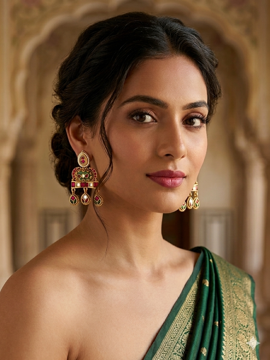 Meenakari Jewel-Toned Chandbali Earrings