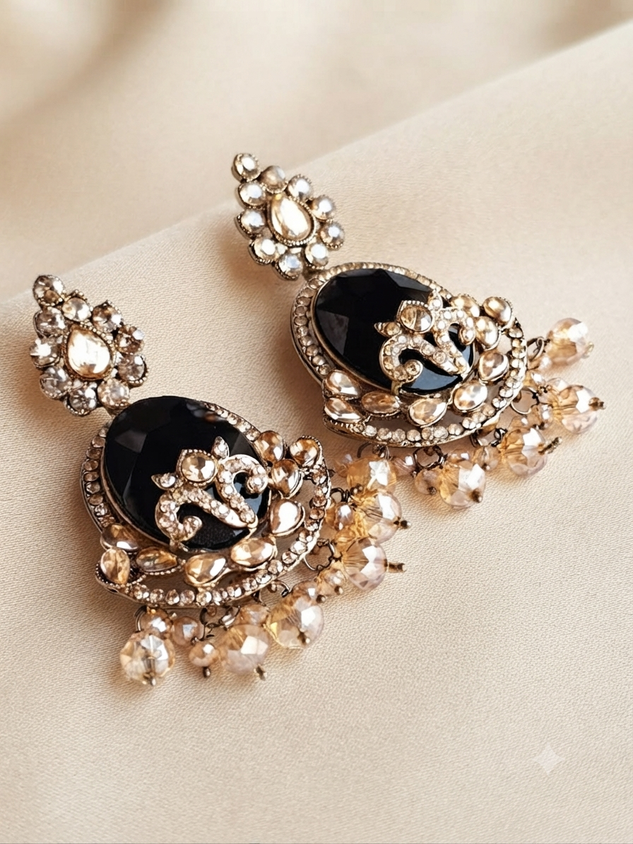 Statement Black Crystal Gala Earrings