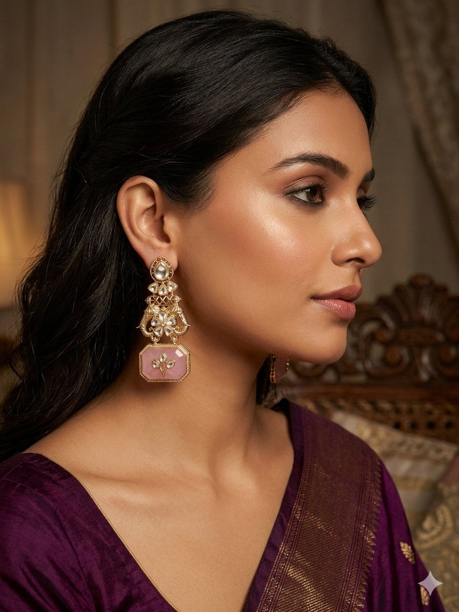 Blush Quartz Elephant Heritage Drop Earrings