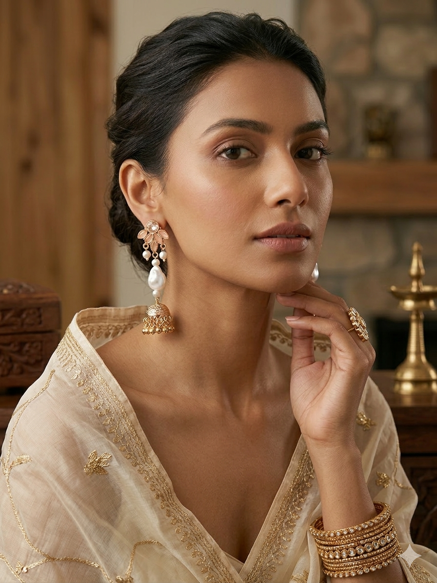 Sapphire Petal Baroque Jhumka Earrings