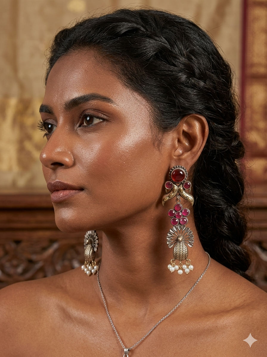 Ruby Peacock Majesty Drop Earrings