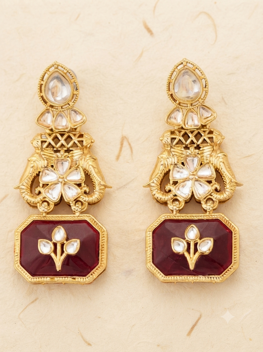 Quartz Elephant Heritage Drop Earrings (Red)