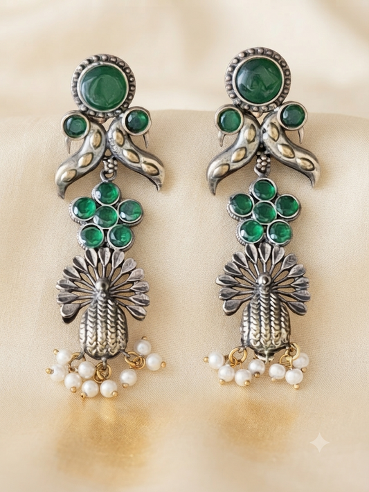 Green Peacock Majesty Drop Earrings