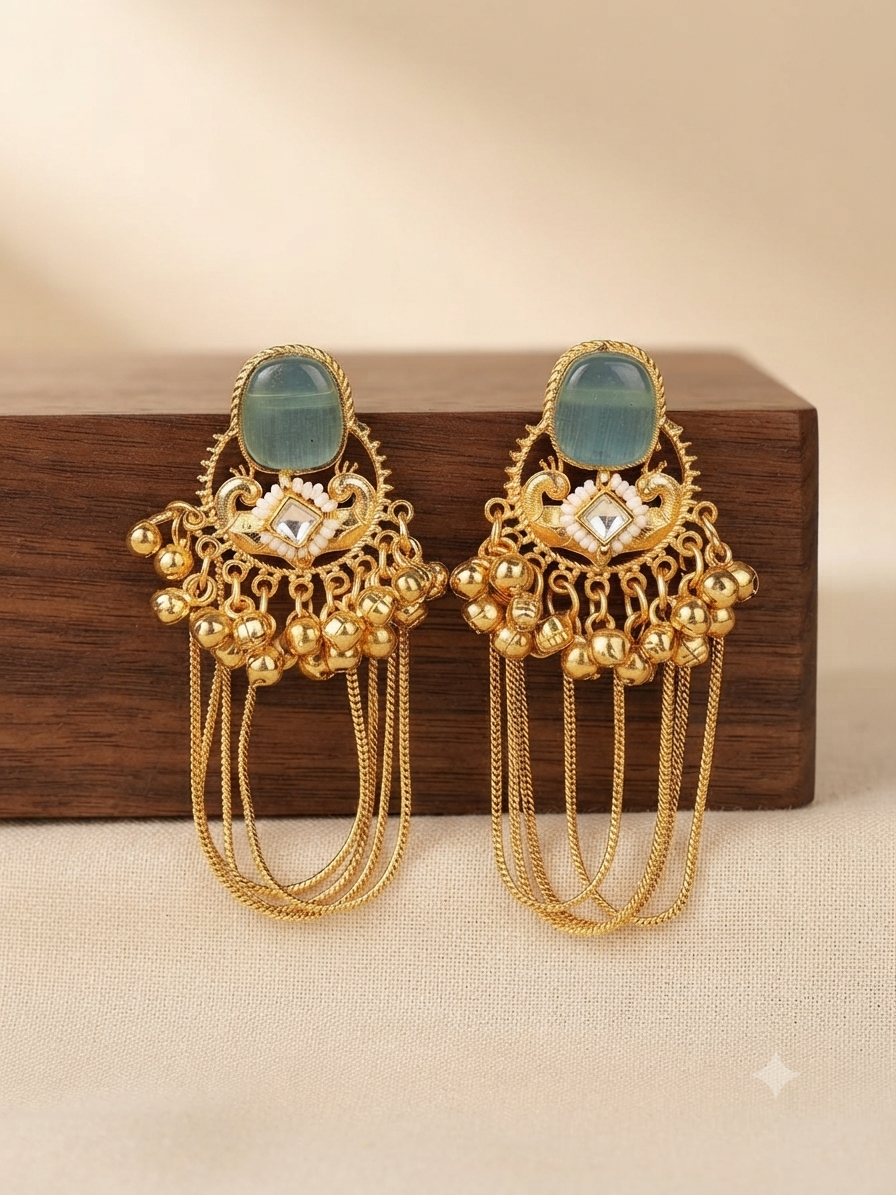 Ghungroo Cascade Earrings (Seafoam Green)