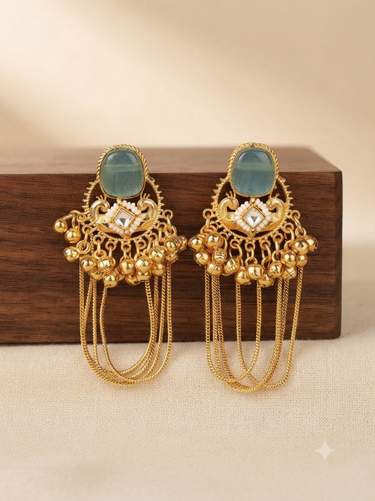 Ghungroo Cascade Earrings (Seafoam Green)