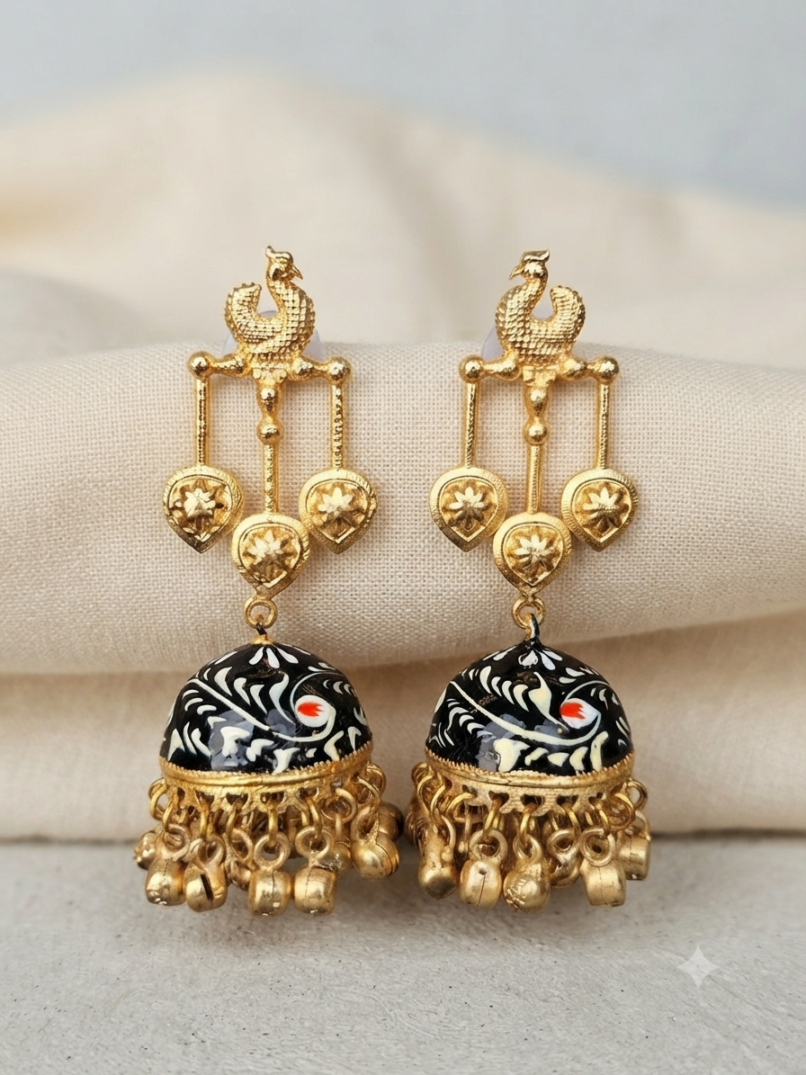 Morini Handpainted Black Jhumkas