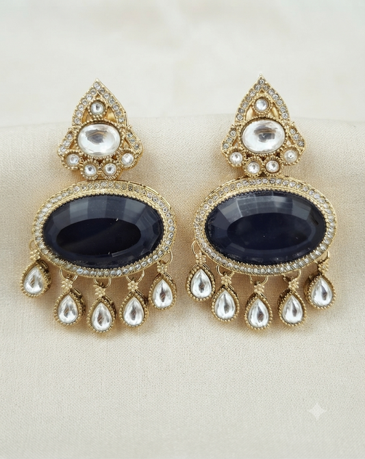 Crystal Oval Chandelier Earrings (Midnight Blue)