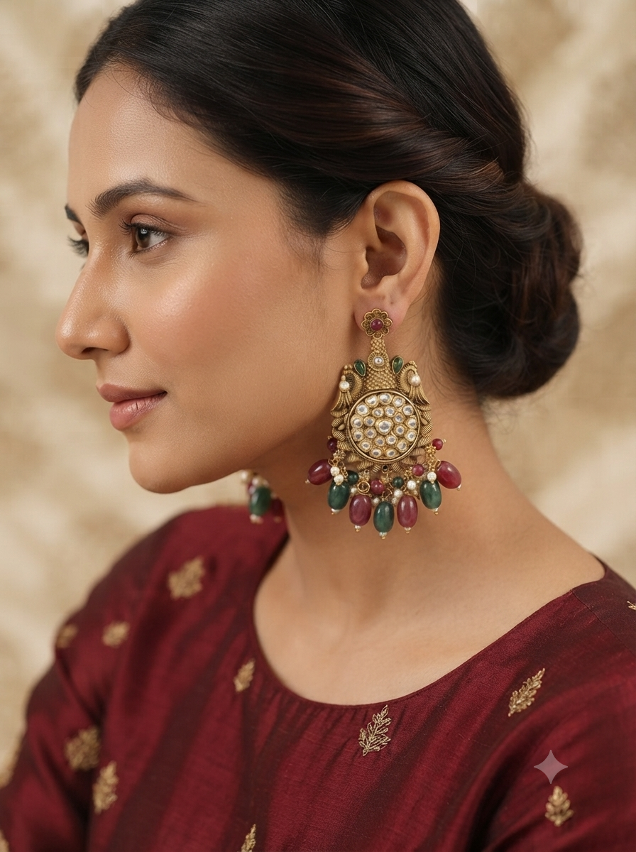 Vintage Maharani Earrings (Ruby Red, Emerald Green)