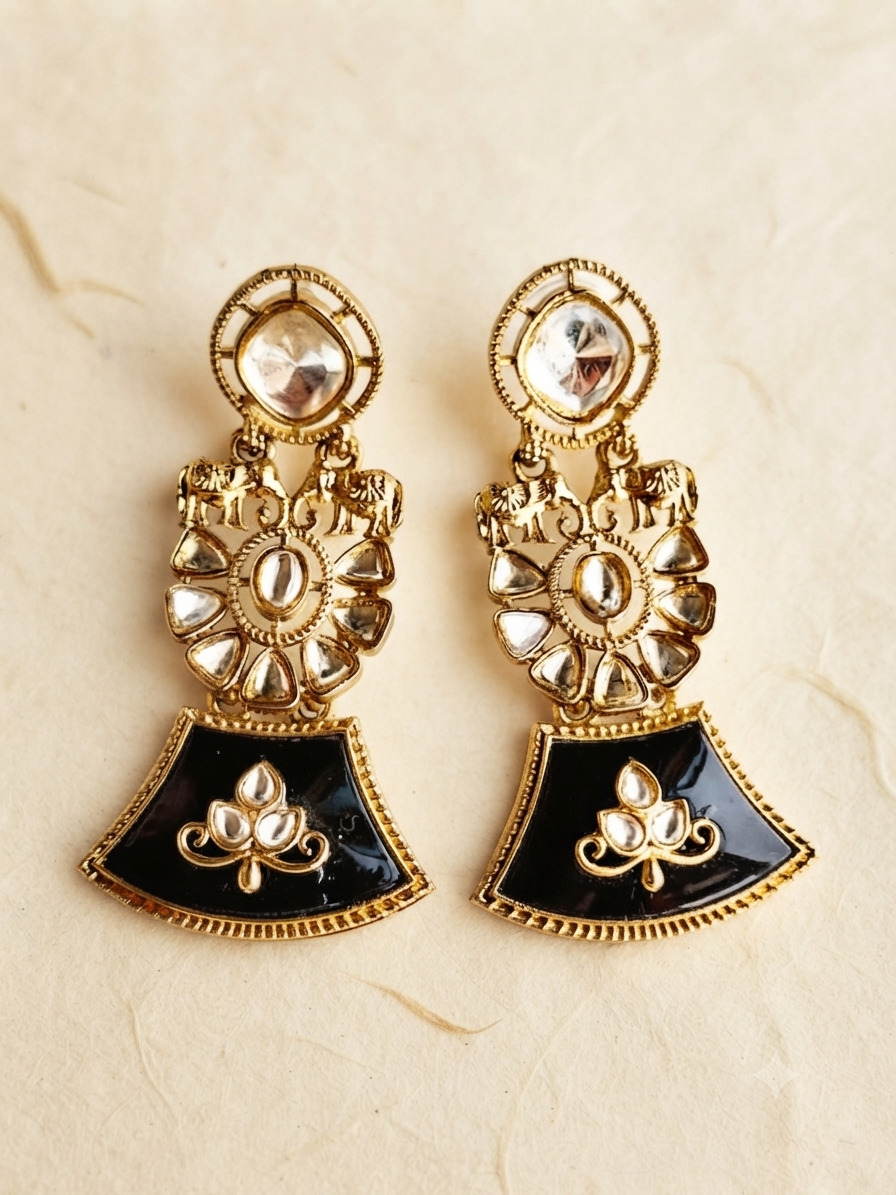 Elephant Heritage Drop Earrings (Midnight Onyx)