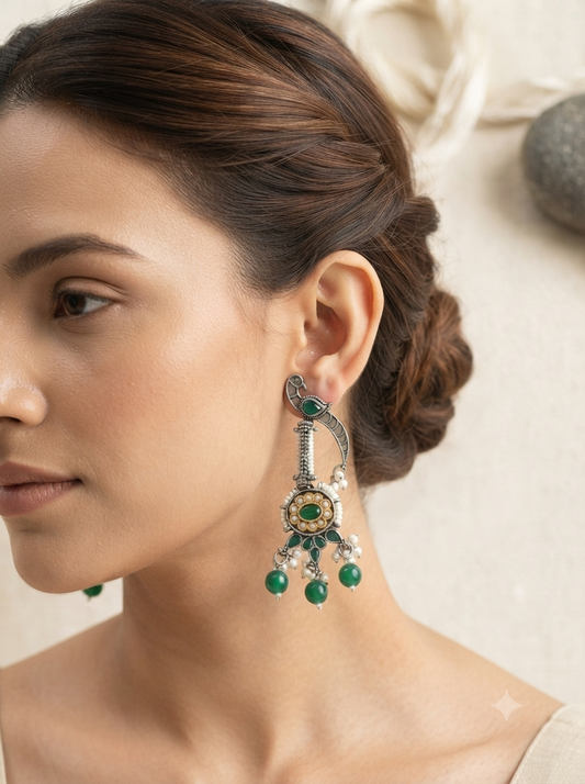 Mayur Oxidised Earrings (Emerald)
