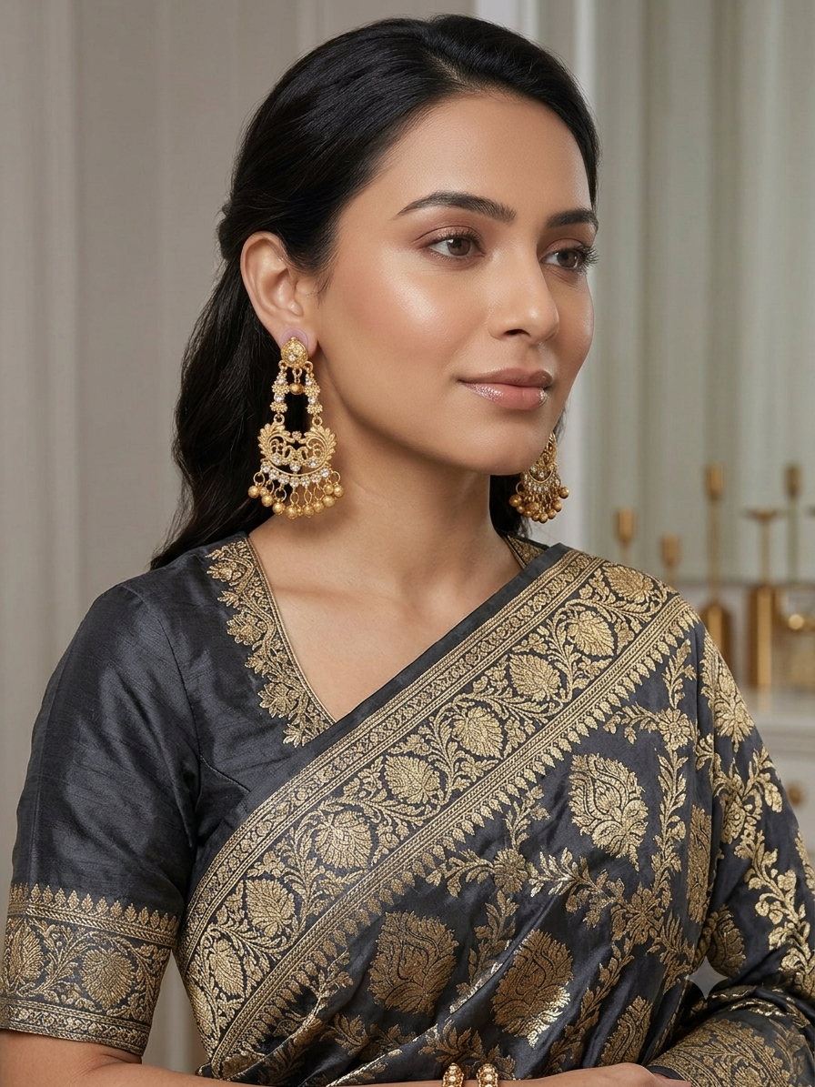 White Peacock Ghungroo Temple Earrings