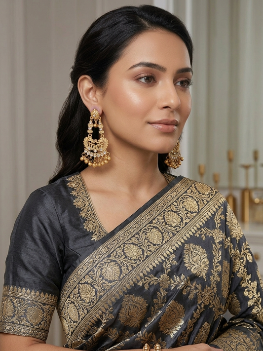 Peacock Ghungroo Temple Earrings (White)