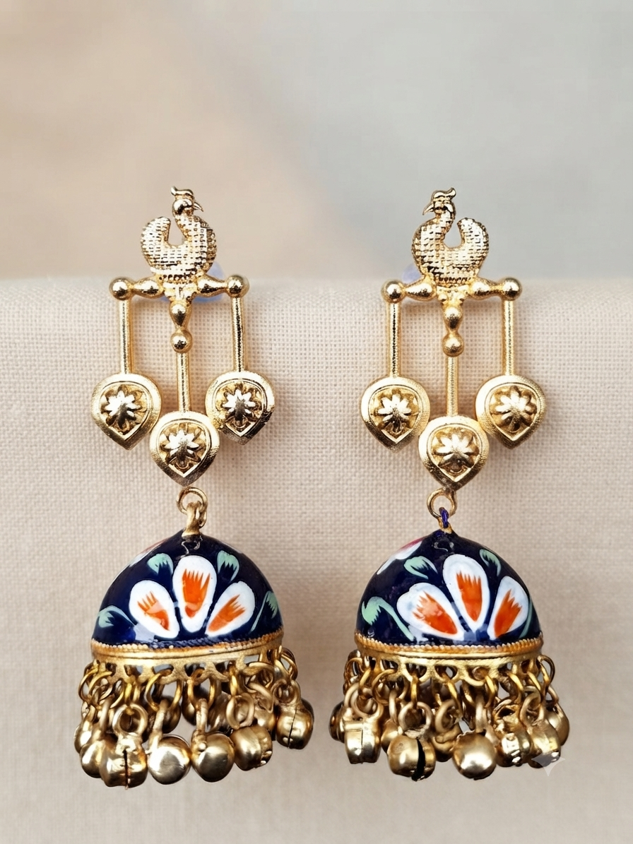 Morini Handpainted Deep Sapphire Blue Jhumkas