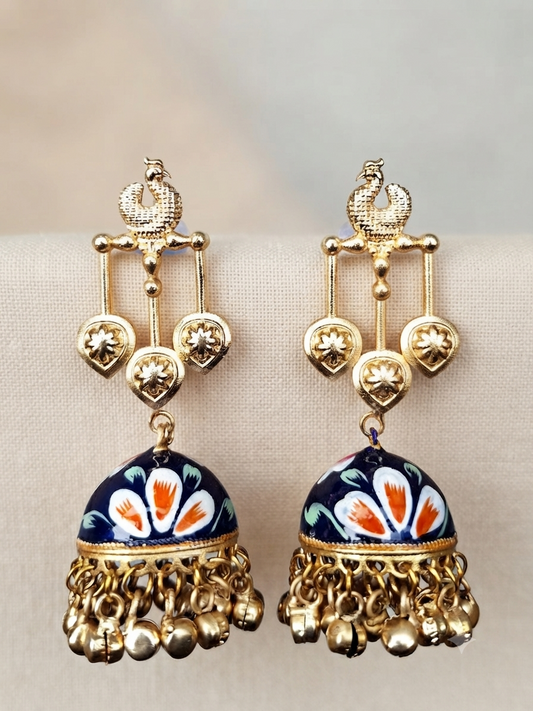Morini Handpainted Deep Sapphire Blue Jhumkas