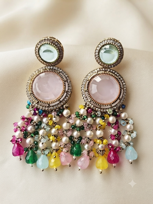 Blush Pink, Mint Pastel Statement Earrings