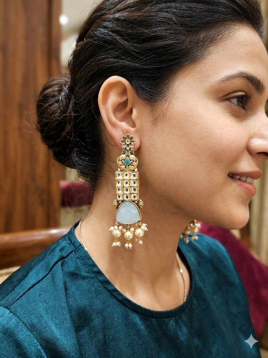 Cerulean Peacock Heritage Cascade Earrings