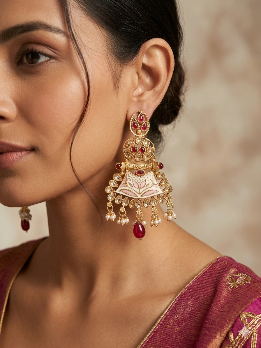 Pastel Meenakari Lotus Jhumka Earrings