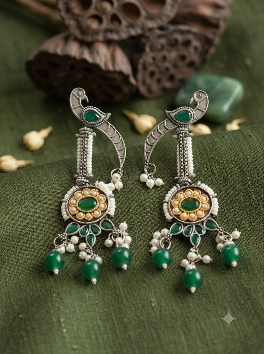Mayur Oxidised Earrings (Emerald)