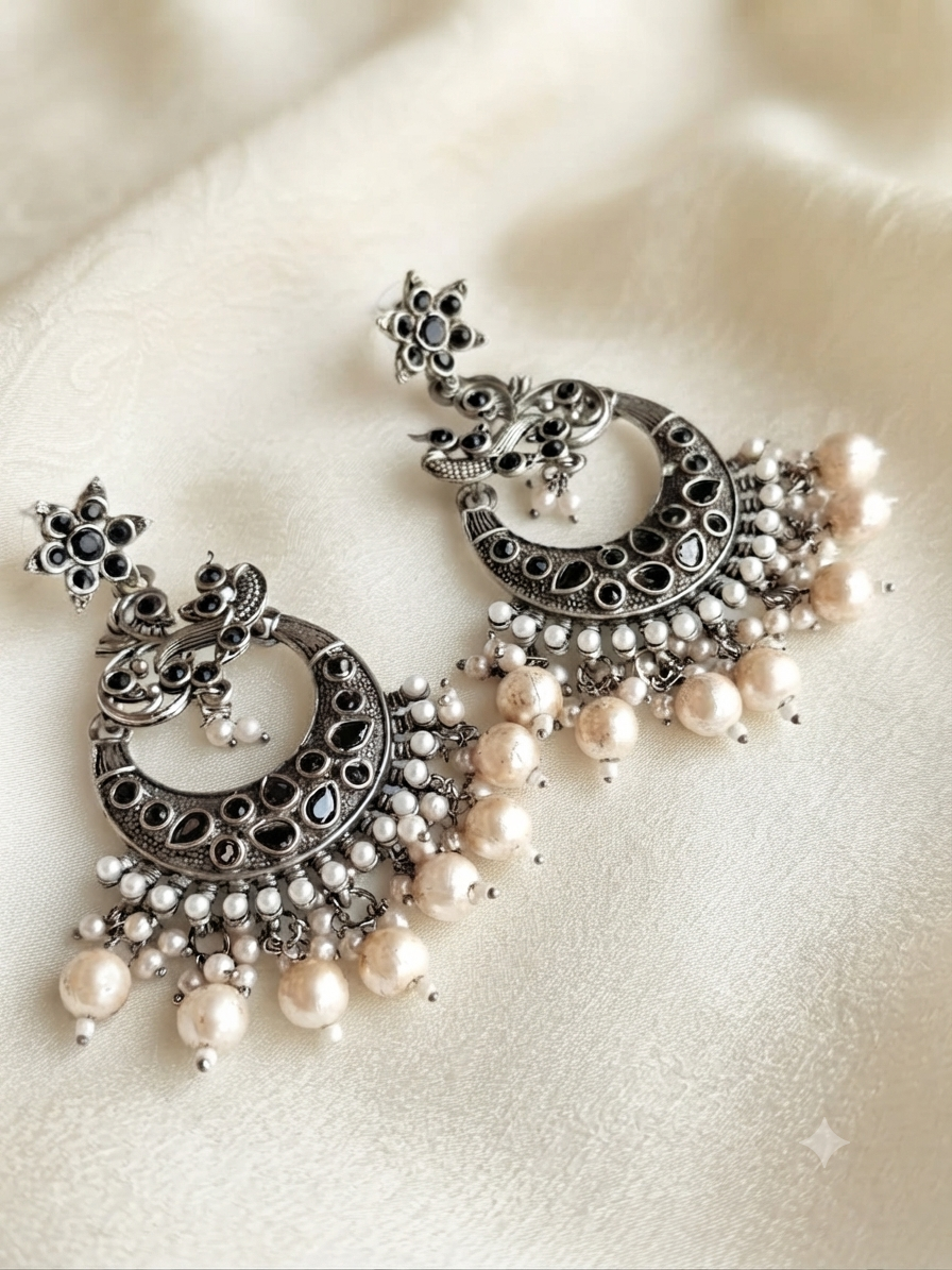 Stellar Moon Chandbali Earrings (Onyx Black)