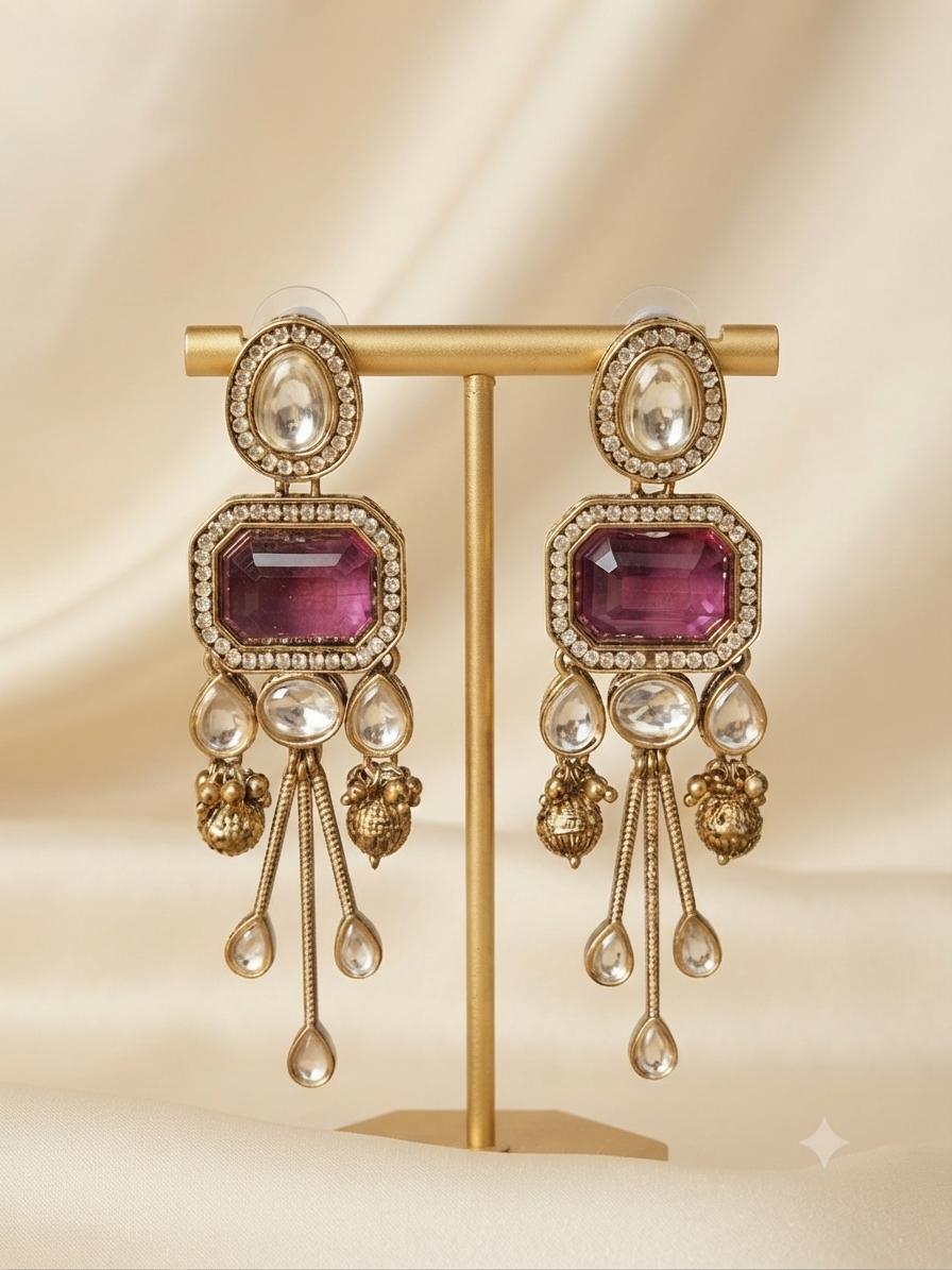 Midnight Violet Crystal Tassel Earrings