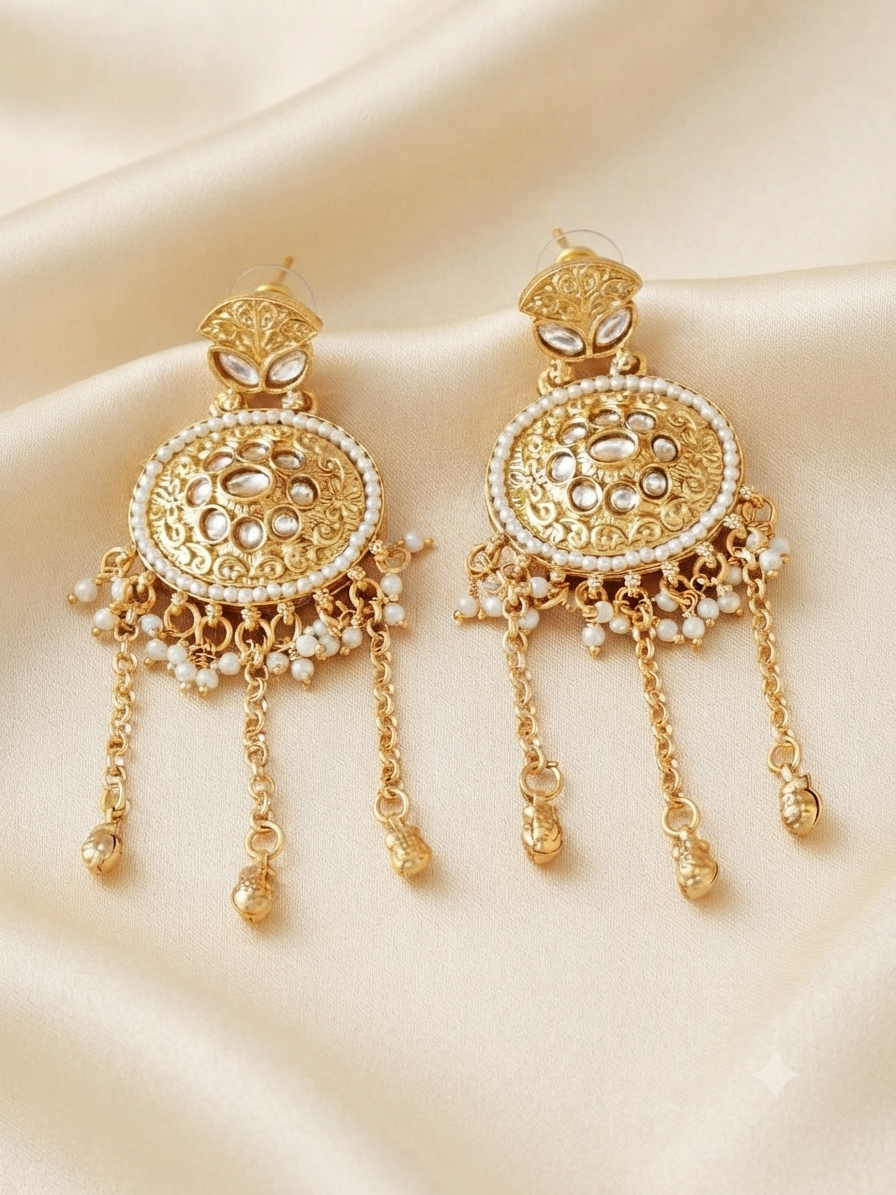 Pearl Filigree Dangle Earrings (Golden)
