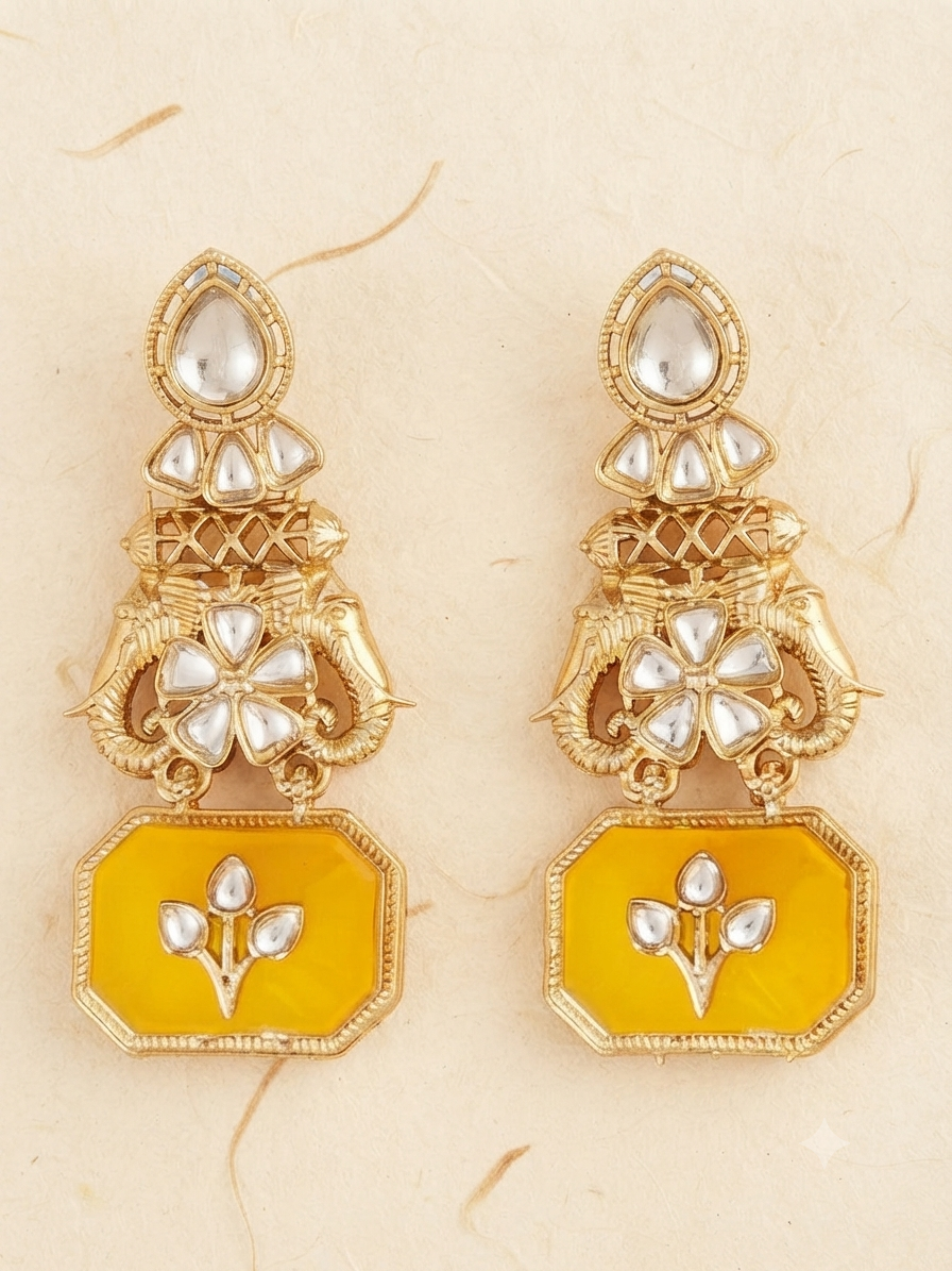 Quartz Elephant Heritage Drop Earrings (Yellow)