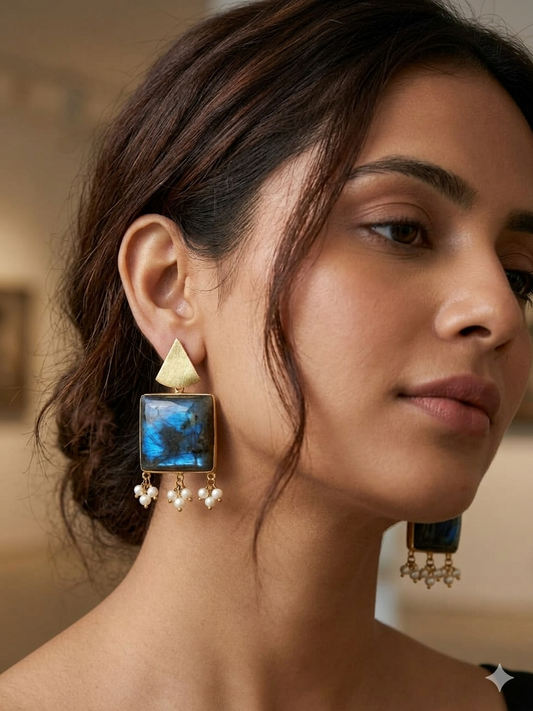 Labradorite Aura Geometric Drop Earrings