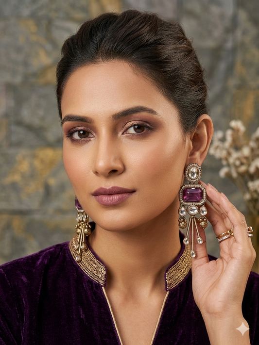 Midnight Violet Crystal Tassel Earrings