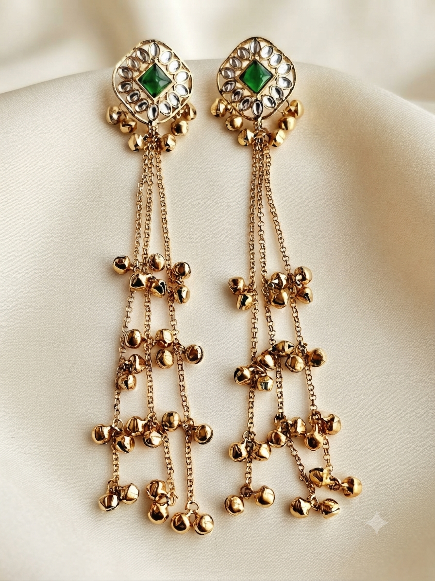 Kashmiri Rani Earrings (Emerald Green)