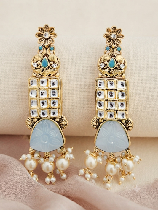 Cerulean Peacock Heritage Cascade Earrings