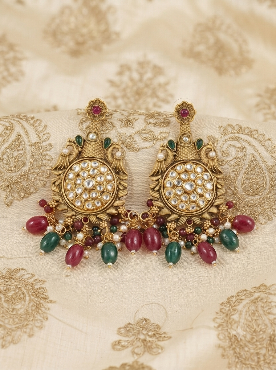 Vintage Maharani Earrings (Ruby Red, Emerald Green)