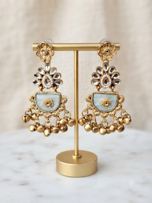 Mint Blue Ghungroo Kundan Earrings