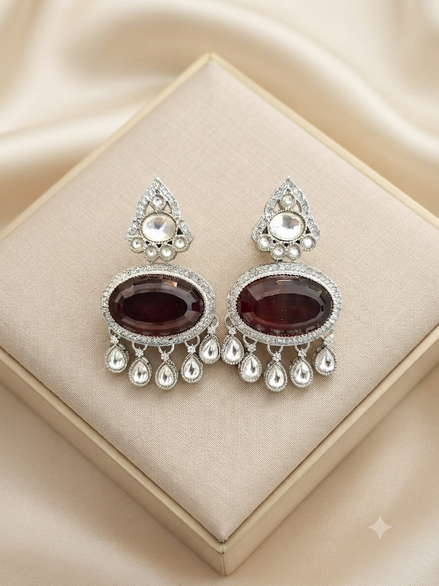 Crystal Oval Chandelier Earrings (Ruby)
