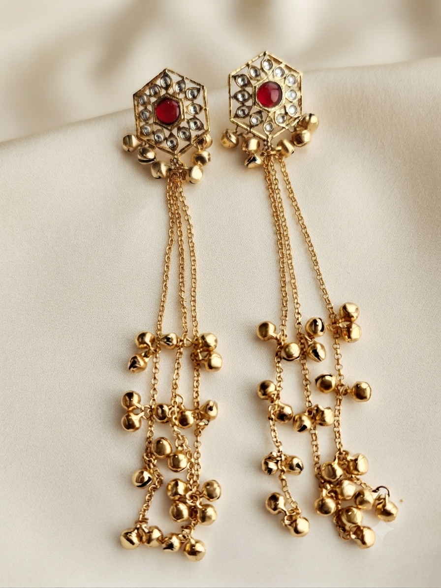 Kashmiri Rani Earrings (Ruby Red)