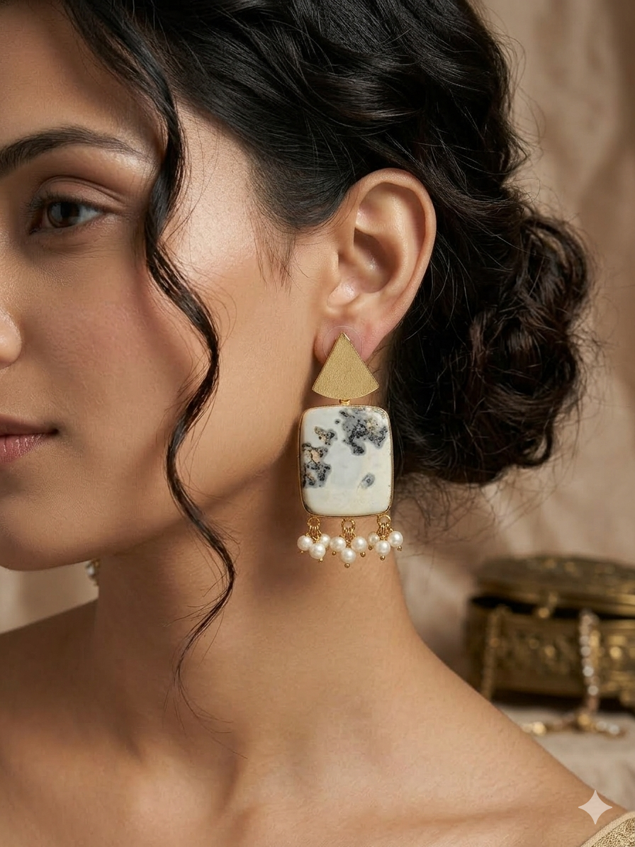 Marble Stone Mosaic Drop Earrings