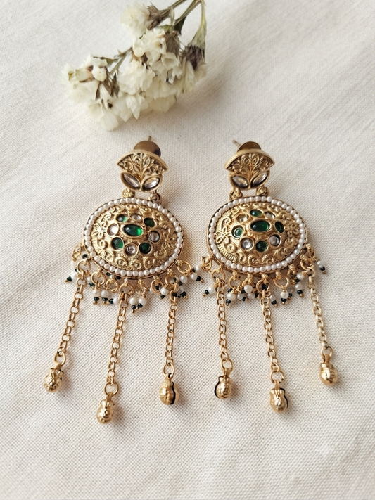Pearl Filigree Dangle Earrings (Emerald Green)