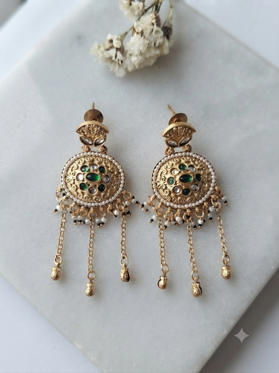 Green & White Filigree Heritage Medallion Earrings