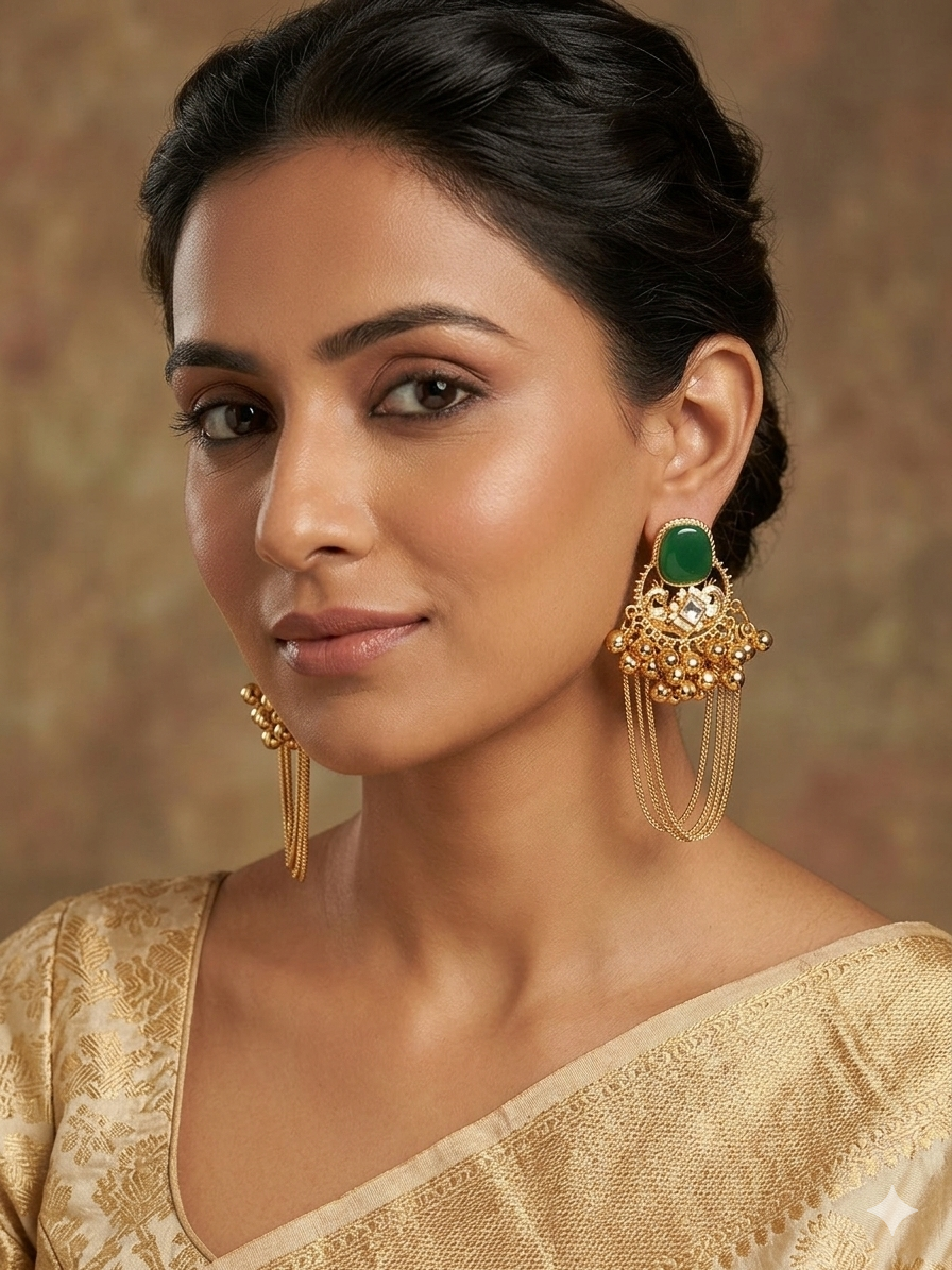 Seafoam Peacock Ghungroo Cascade Earrings